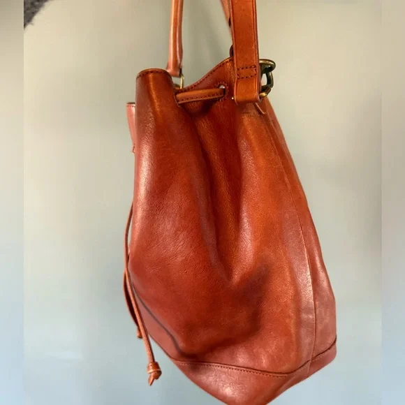 Madewell Lafayette Bucket Bag Brown English Saddle Leather crossbody Tote Purse - Picture 10 of 14